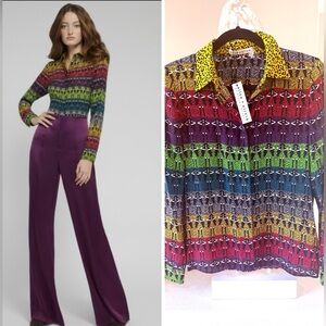 NWT Alice + Olivia Willa Ombre Rainbow Stace Face Silk Blouse S